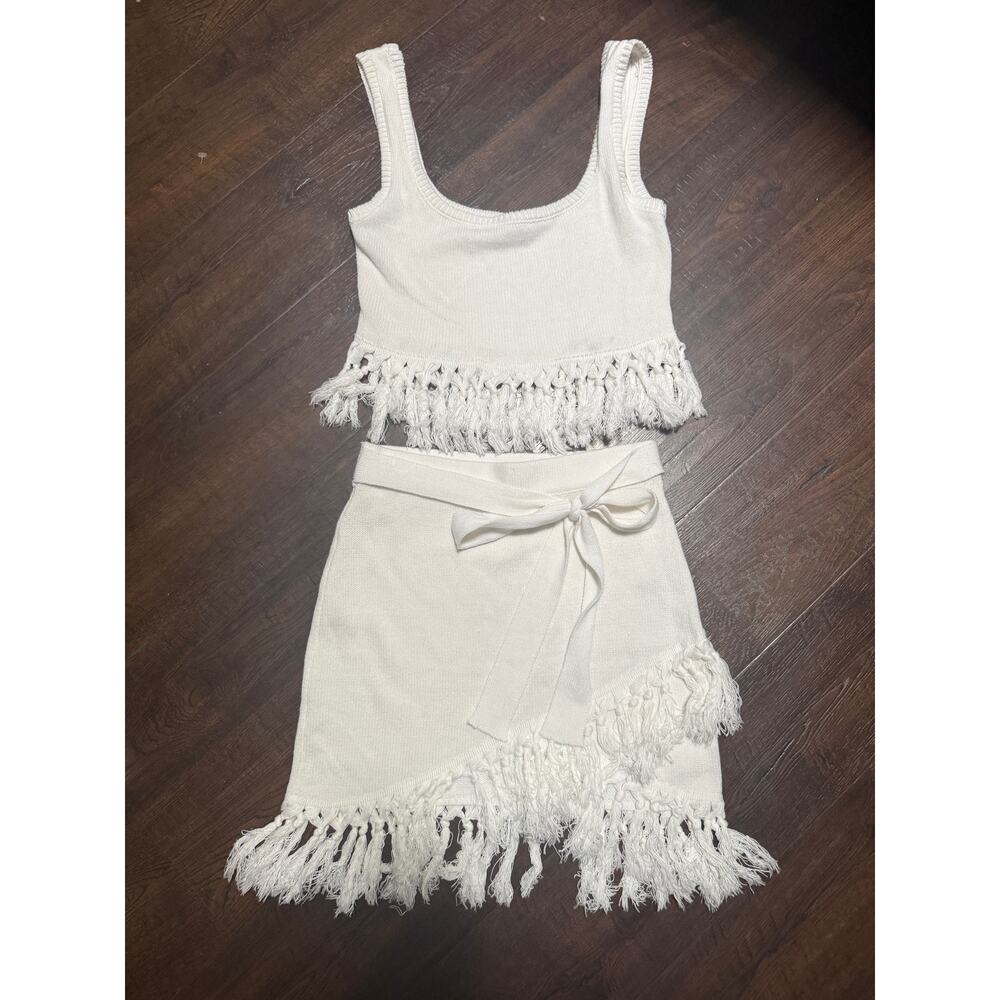 Off-white fringed detail skirt set - Small